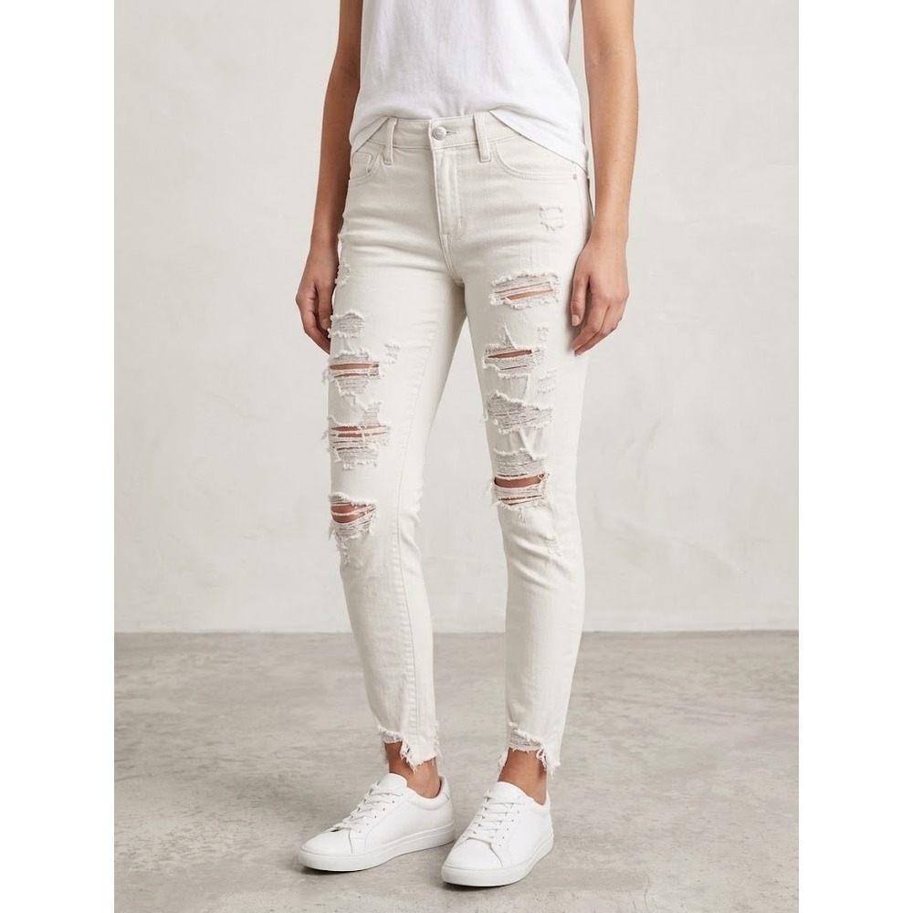 American Eagle Next Level Stretch Ripped Skinny Jeans White | Women's 12 Regular